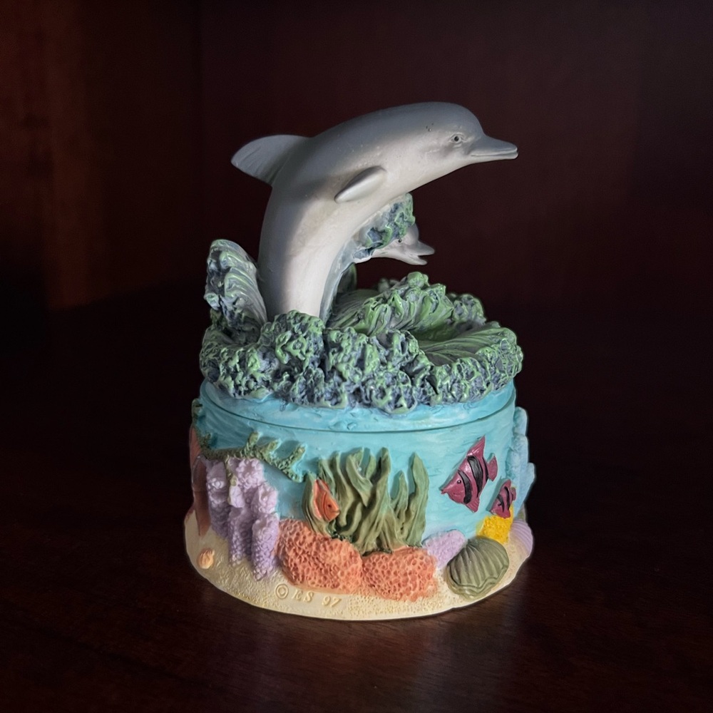 Ceramic dolphin treasure box, EUC, vintage